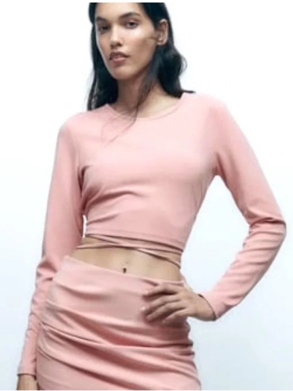 ZARA CROP TOP WITH BOW PALE PINK LONG SLEEVE BLOUSE/ZARA OPEN BACK TOP L